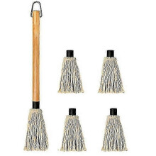 Wooden Grill Basting Mop with Long Handle and 4 Replacement Heads - Ideal for BBQ Grilling and Steak