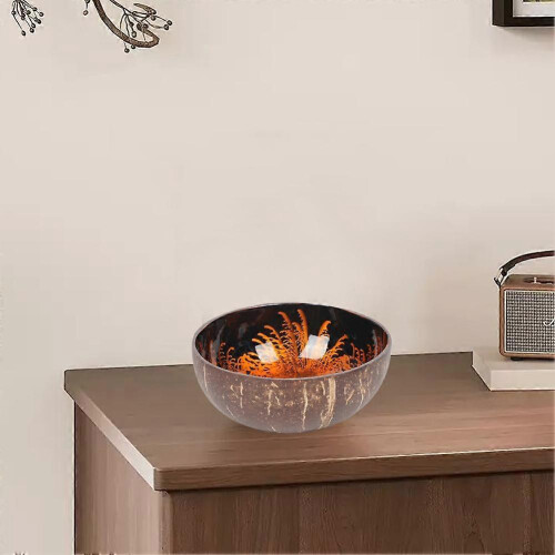 (01 Strawberry,Blue)Coconut Shell Salad Bowl Natural