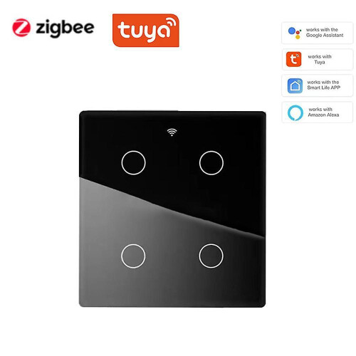 (black, 4 routes) 4/6/ Gang Tuya Smart Zigbee  Brazil Wall Light Switch Touch Panel Sensor Smart Home Interruptor Work with Alexa Google Home 1