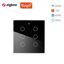 (black, 6 routes) 4/6/ Gang Tuya Smart Zigbee  Brazil Wall Light Switch Touch Panel Sensor Smart Home Interruptor Work with Alexa Google Home