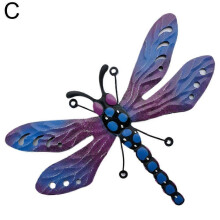 (Purple) Outdoor Iron Art Wall Hanging,Metal Dragonfly Fence Wall Decor Outdoor