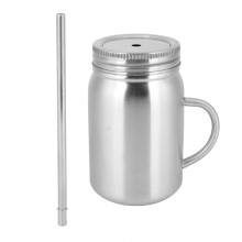 Bocal Mason isotherme, bocal Mason isotherme en acier inoxydable avec poignée ergonomique et couvercle à paille, tasses bocaux Mason avec couvercle