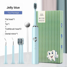 (Blue 1 pointed tip1 flat hea) Electric Ultrasonic Tooth Cleaner Dental Scaler Stain Remover Teeth Cleaning Kit