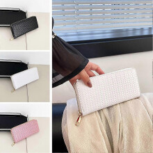 (Black) 2024 PU Leather Woven Long Wallet