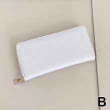 (White) 2024 PU Leather Woven Long Wallet