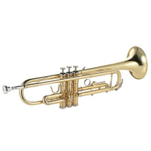 Bb Flat Trumpet in Gold-Painted Brass, Includes Mouthpiece, Gloves, and Strap for Beginner Musicians