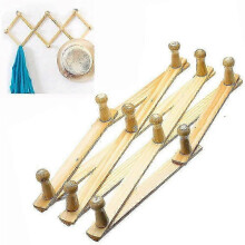 Expandable Wooden Wall Coat Rack with Accordion Hooks for Hats, Coats, and Mugs in Entryways