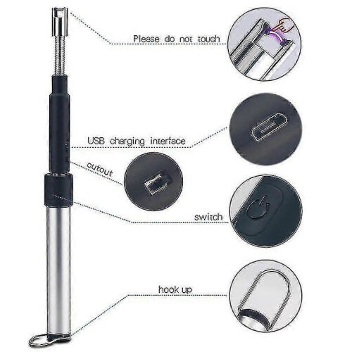 (blue) 70cm Bbq Candle Usb Lighter Length Adjustable Rechargeable Kitchen Windproof Cigarette Lighter Plasma Pulse Power Arc(silver) 1