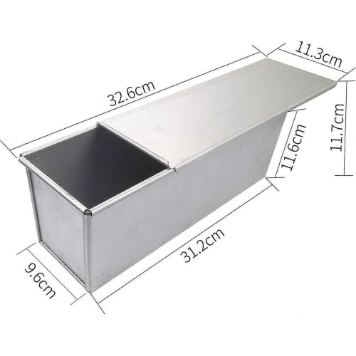 Pullman Loaf Pan with Lid, 1.65lb Dough Capacity Non-stick Rectangle Flat Toast Box -silver (750g) - DD 1