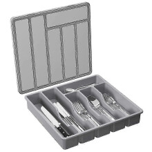 Gray Silverware Organizer with Lid - Covered Utensil Tray for Neat Kitchen Storage in British Homes