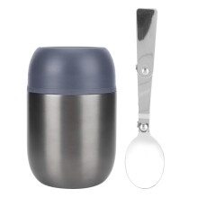 Bocal alimentaire isotherme avec ensemble fourchette, cuillère et spork pliables, couverts de camping pliables et portables en acier inoxydable pour