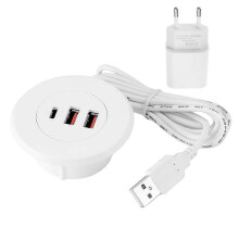 (White) USB Type C Desk Grommets Hub 3 Port Charge Organizers for Office Cable Management, Fits 60mm Hole White