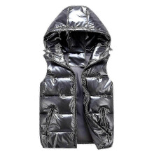 (XL, Grey) Sliktaa Unisex Shiny Waterproof Sleeveless Jacket Lightweight Puffer Vest