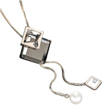 (Double Squares Gold) Long  Chain Necklace Square Tassel Square Pendant Choker For Women Girls Jewelry