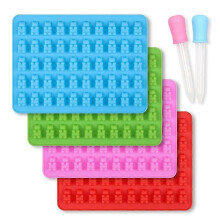 Silicone Gummy Bear Candy Silicone Molds & Ice Cube Tablets - Set Of 4 Gummy Bear Molds And 2 Droppers for Chocolate, Jelly, Syrup, Soap Molds
