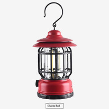 (Rechargeable, Red) Portable Retro Camping Lamp Rechargeable Campfire With Hook For Hiking, Fishing