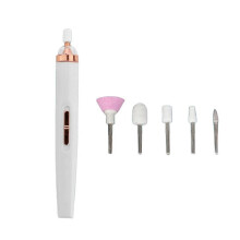 (white) Mini USB Electric Nail Grinder 5 In 1 Nail Polishing Machine Nail File With Light Portable Mini Electric Manicure Art