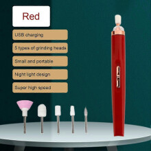 (red) Mini USB Electric Nail Grinder 5 In 1 Nail Polishing Machine Nail File With Light Portable Mini Electric Manicure Art