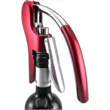 Red Lever Wine Bottle Opener with Built-in Foil Cutter and Durable Metal Corkscrew for Easy Use