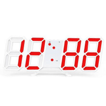 (red) Digital 3D LED Big Wall Desk Alarm Clock Snooze 12/24 Hours Auto Brightness USB