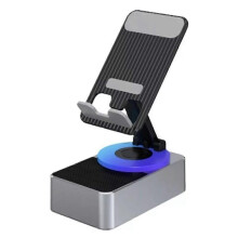 (gray) Bluetooth Audio Power Phone Holder, Phone Stand with Bluetooth Speaker Foldable