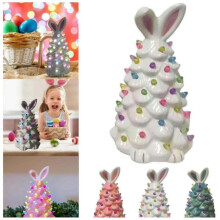 (white) 2025 Latest Easter Egg Tree - Lighted Easter Bunny Topiary Resin Tree
