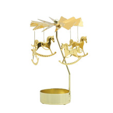 (A) Gold Candlesticks Rotating Romantic Rotation Spinning Carrousel Tea Light Candle Holder Dinner Wedding Bar Party
