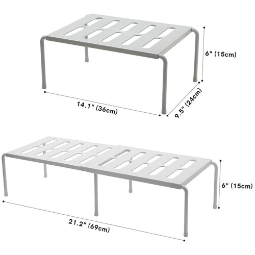 Expandable Kitchen Counter Shelf Organizer , Shelf with Retractable , Multi-Purpose Spice Rack Plastic Organizers White 2