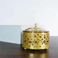 (Gold 01) Food Serving Tray Metal Eid Mubarak Gift Boxes Ramadan Plate Dried Fruit