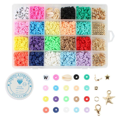 Clay Beads Bracelet Making Kit Round Flat Beads Polymer Clay Beads Set DIY Kit