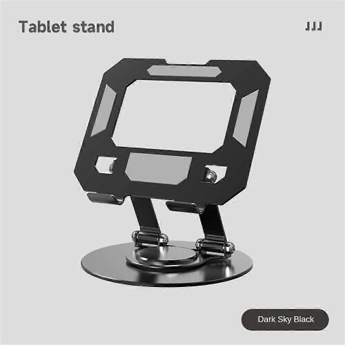 (Round Base, Black) 360 Metal Portable Laptop Tablet Stand Riser Bracket Adjustable Holder For Desk