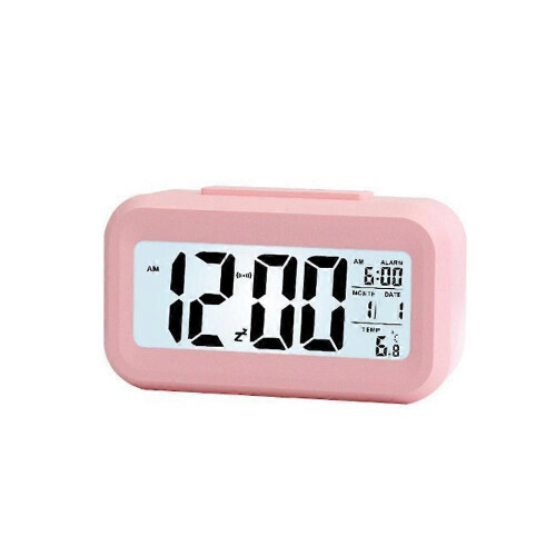 (pink) New Digital LED Large Display Snooze Alarm Clock Night Light Thermometer