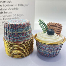 (color08) 50pcs Bohemian patterned Middle East single sided gold Mafen cup with rolled mouth, heat-resistant and thickened cake cup