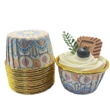 (color06) 50pcs Bohemian patterned Middle East single sided gold Mafen cup with rolled mouth, heat-resistant and thickened cake cup