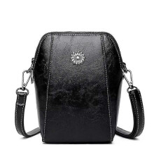 (Black) Elmyse Crossbody Bag Leather, Autumn Retro All-Match Vertical Cellphone Bag