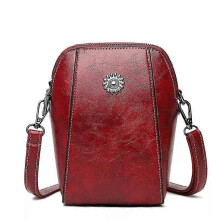 (Dark Red) Elmyse Crossbody Bag Leather, Autumn Retro All-Match Vertical Cellphone Bag
