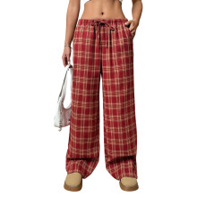Damenhose im Y2K-Stil mit geradem Bein, elastischem-Rot XXXL