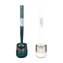 (2pcs, white*green) 1/2pcs Punch-Free Wall Hanging Long Handle Silicone Toilet Brush with Liquid Tongue Type