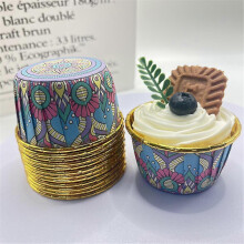 (color03) 50pcs Bohemian patterned Middle East single sided gold Mafen cup with rolled mouth, heat-resistant and thickened cake cup