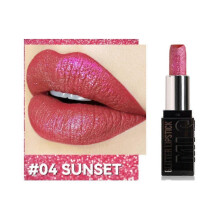(SUNSET) 6 Color Glitter Lipstick Flash Lasting Easy Color Diamond Lipstick Waterproof Moisturizing Metallic Pearlescent Sexy Lips Makeup