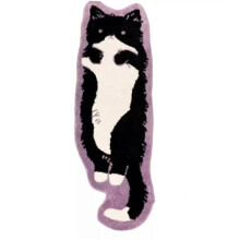(50*160cm, Black meow) Cat Tufted Rug, Cute Cartoon Cat Shaped Rug, Irregular Shaped, Non-Slip Washable