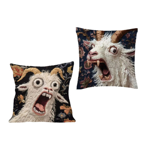Funny Screaming Goat Pillow Cover 2D Flat Printed Crazy-2