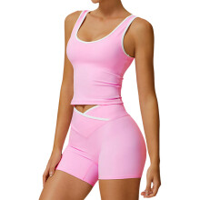 Women's Contrast Trim Workout Set 2 Piece Sports Bra-Pink M