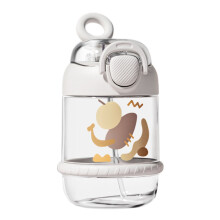 Sticlă de apă portabilă albă cu aspect drăguț, sticlă sport rezistentă la șocuri și anti-cădere de 450 ml cu design cu pai, menține apa