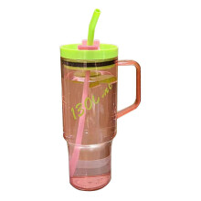 (pink) 1300ml Car Cup Plastic Cup Straw Handle Straw Cup Student Cute Casual Portable Water Bottle Coffee Mug