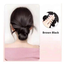 (Brown Black) Clip-On Feathered Bun Wig, Hgyugrf Messy Bun Hair Piece, Messy Bun Clip in Hair