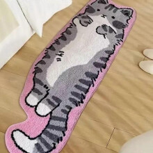 (40*120cm, Pink meow) Cat Tufted Rug, Cute Cartoon Cat Shaped Rug, Irregular Shaped, Non-Slip Washable
