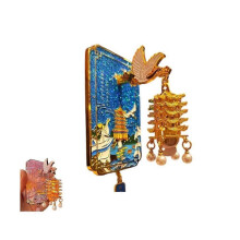 (Pink*blue) Yellow Crane Tower Luminous Lantern Refrigerator Magnet, 3D Resin Landmark