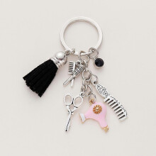 (Style09) Cute Hairdresser Hair Brush Scissor Key Ring Keyring Keychain Gift Idea