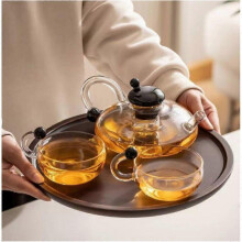 (1pc Rat Tail Pot*2pc Cup, Transparent) Innovessa Tea Pot,20oz Sereno Filtration Teapot Set,Glass Teapot with Infusers
